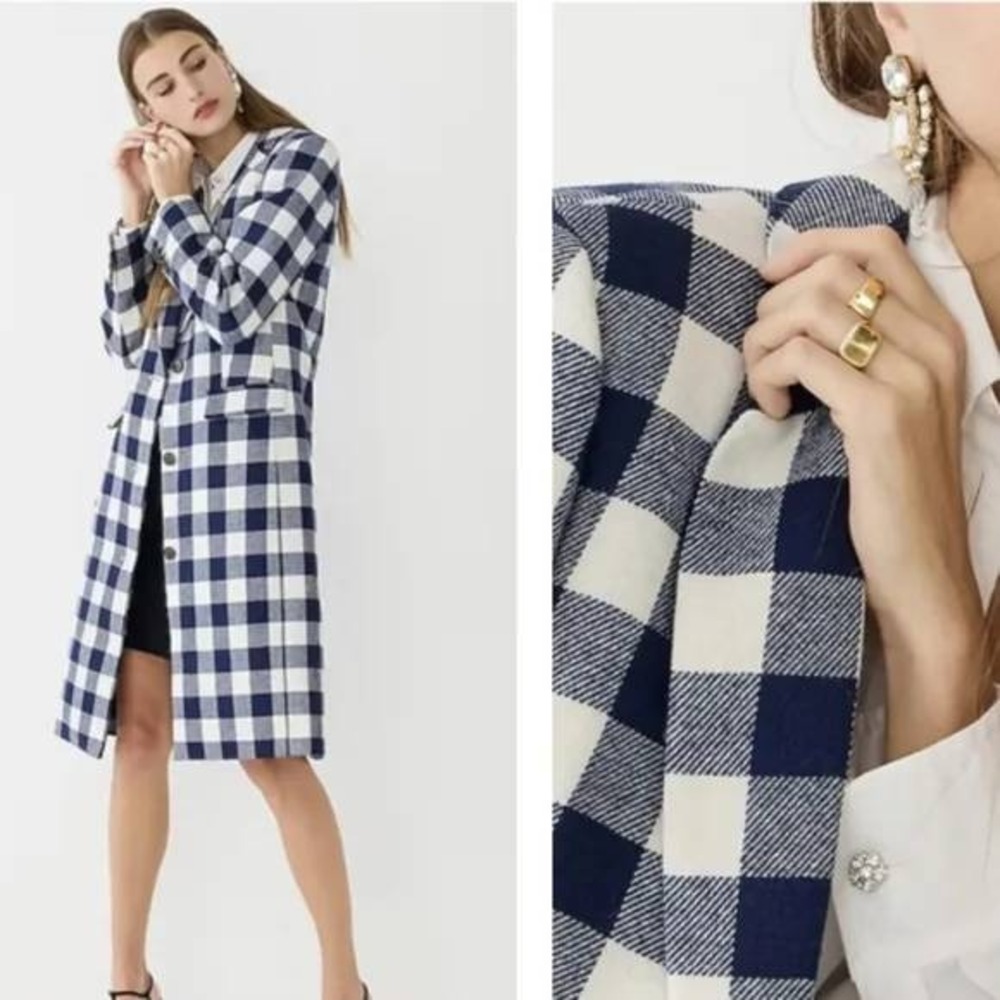 NWT J.Crew Alfie Topcoat in Buffalo Check Italian Wool Navy‎ 14